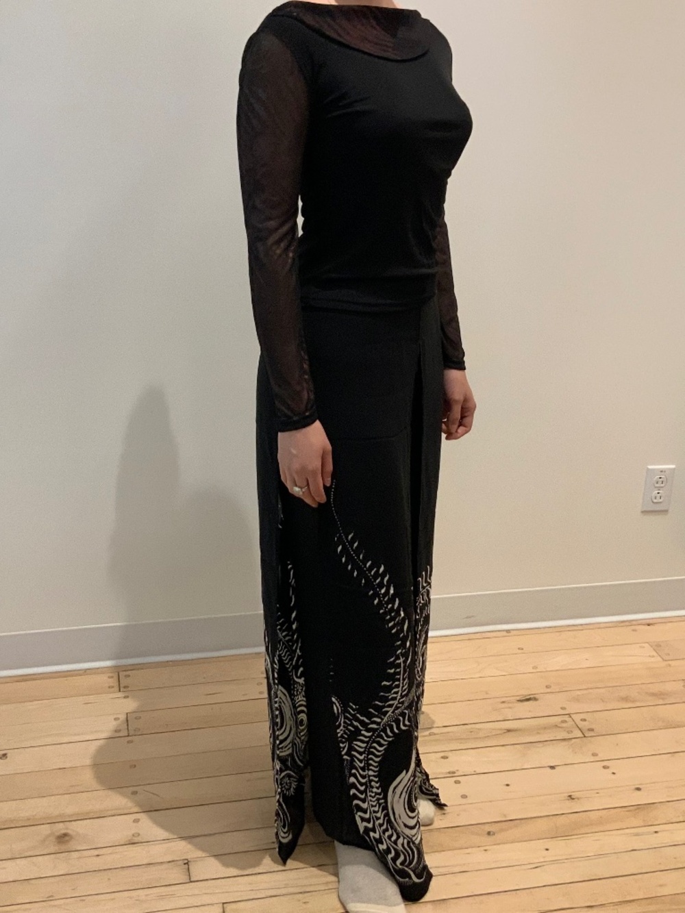 Split skirt overlay wide leg pants, colour black, size 6